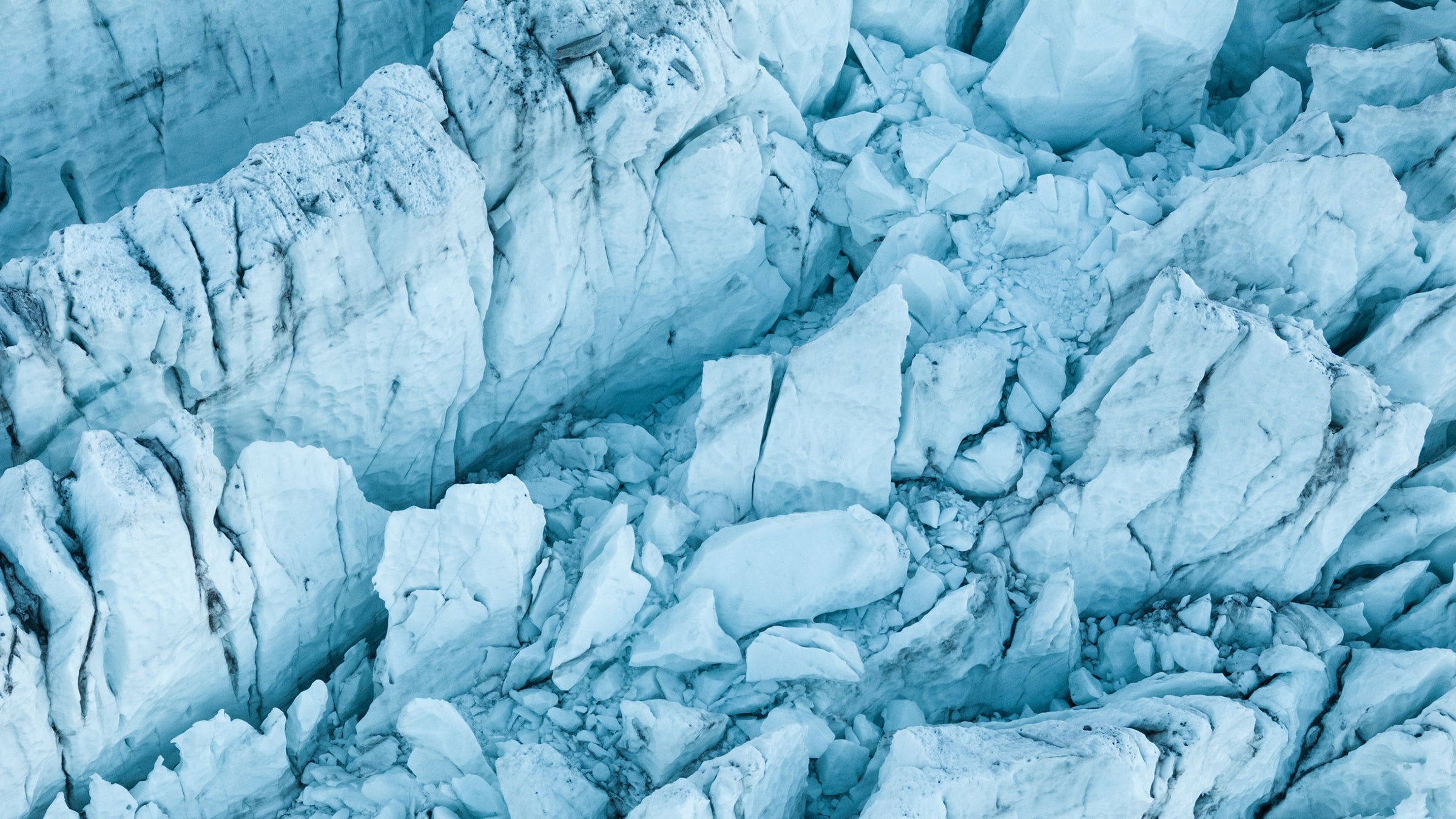 Portrait of a glacier revealing a rare deep blue color.