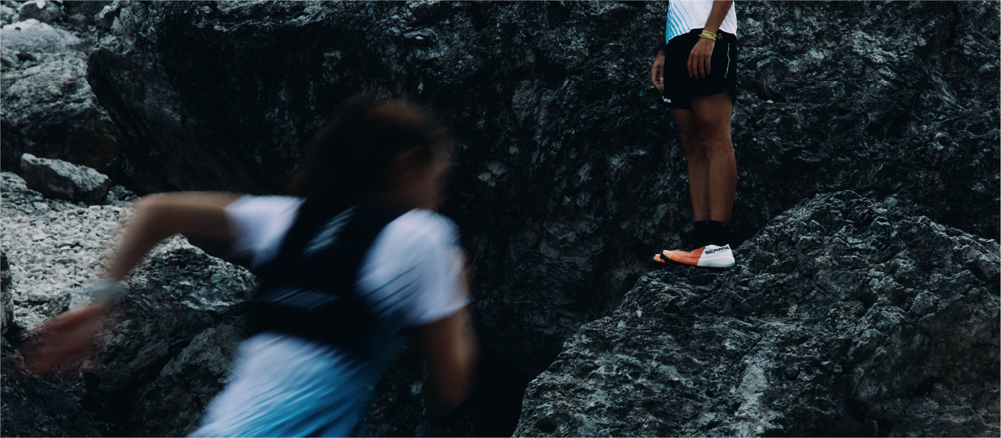 Trail runners wearing SCARPA Alien trail running shoes.
