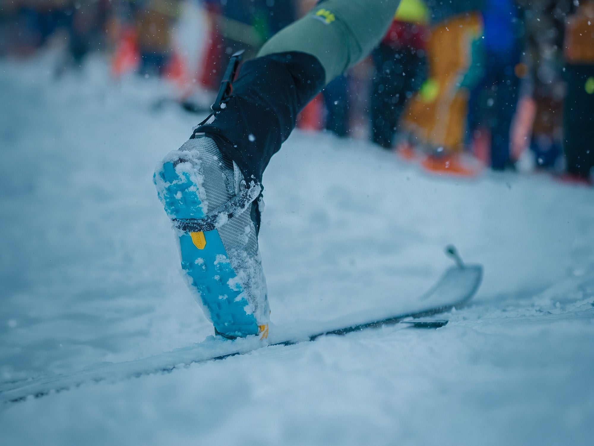 A close-up action shot of SCARPA's Alien 5.0 ski mountaineering boots.