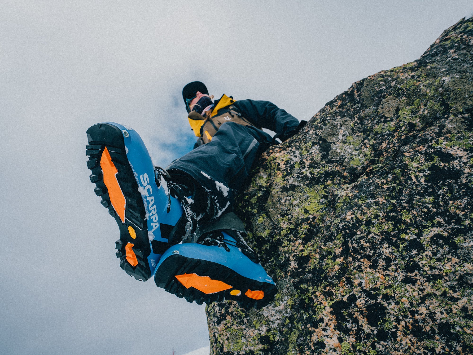 Close-up of SCARPA's Gea ski mountaineering boots.