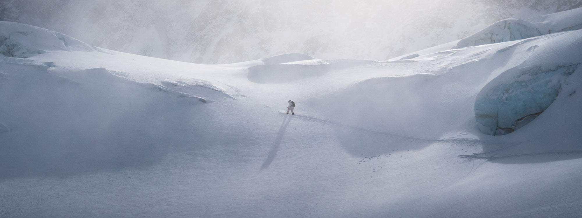 Bruno Compagnet wearing SCARPA's Maestrale ski mountaineering boots on a snowy mountain landscape