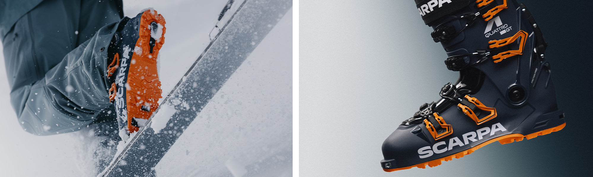 Close up of SCARPA's 4-Quattro GT ski mountaineering boots