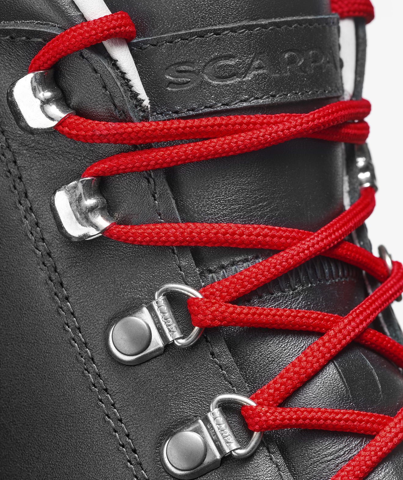 Close-up of a SCARPA Primitive boot lacing.