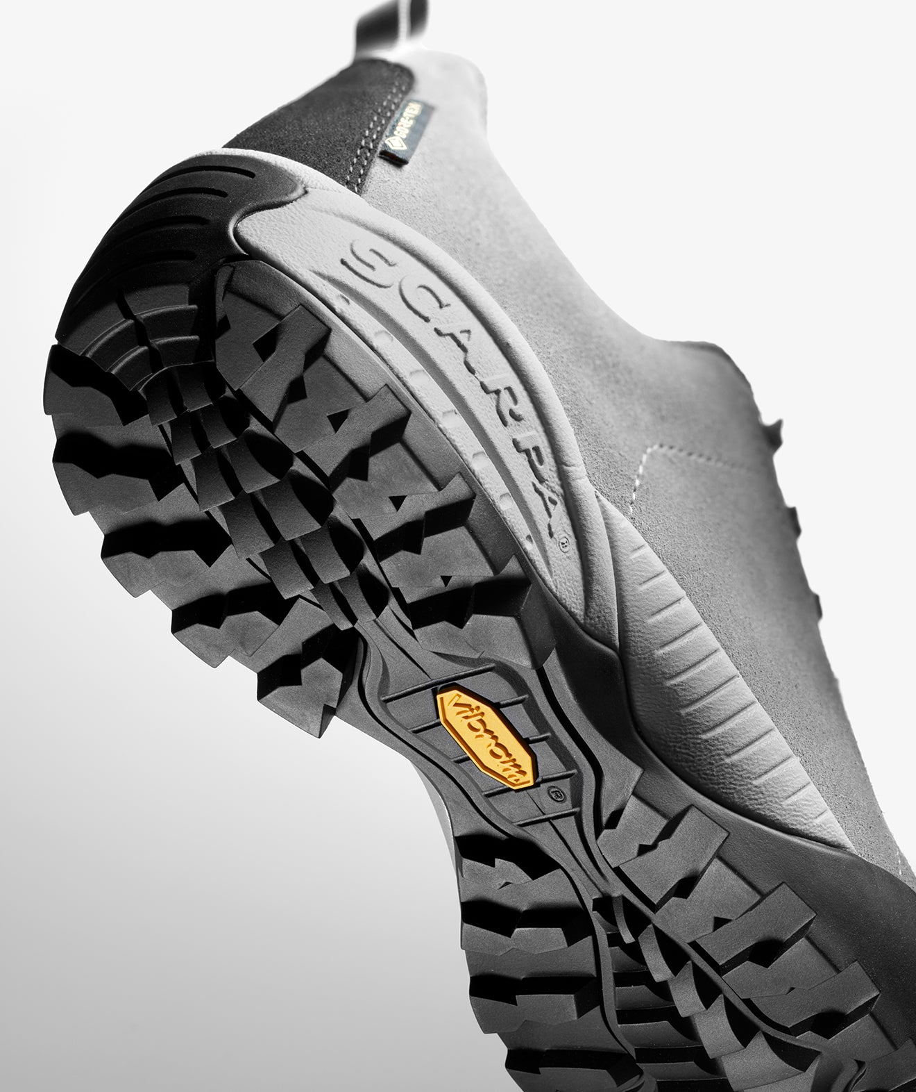 Close-up of SCARPA's Mojito Vibram sole, designed to provide softness and stability