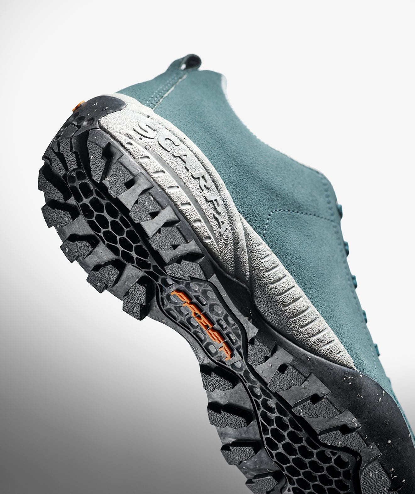 Close-up of SCARPA's Mojito Planet Suede PRESA sole