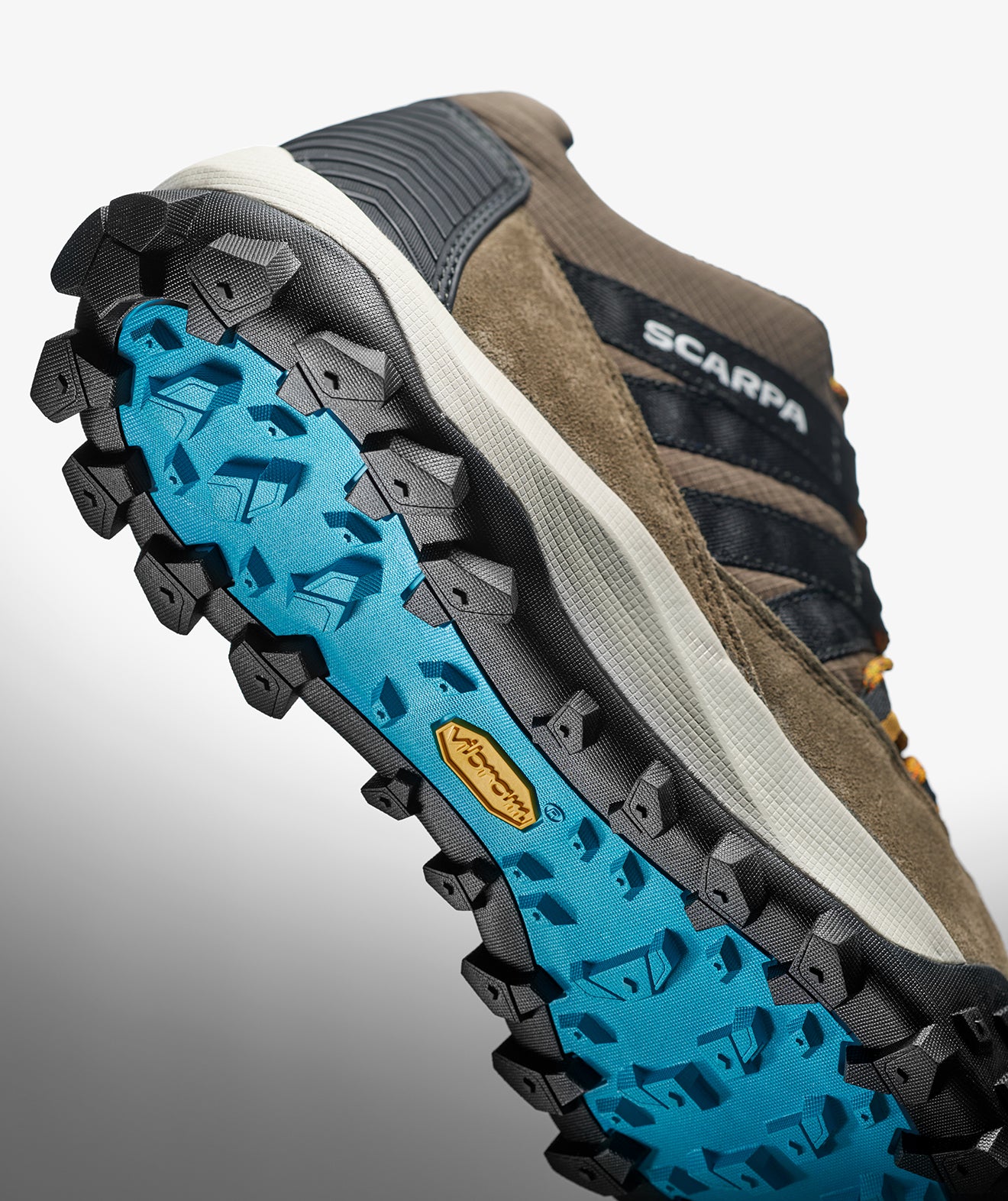 Close-up of SCARPA's Rove GTX Vibram sole.