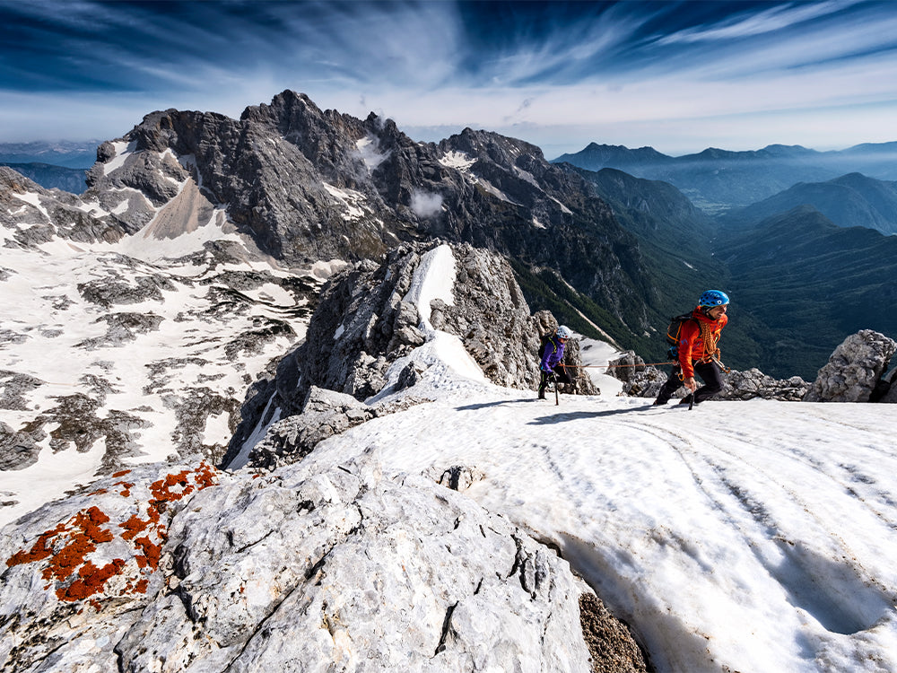 Climbers on a mountain trail wearing Mont Blanc Pro GTX