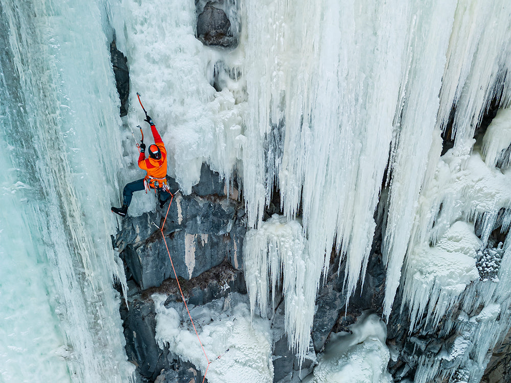 Matthias Scherer climbing with Ribelle Ice