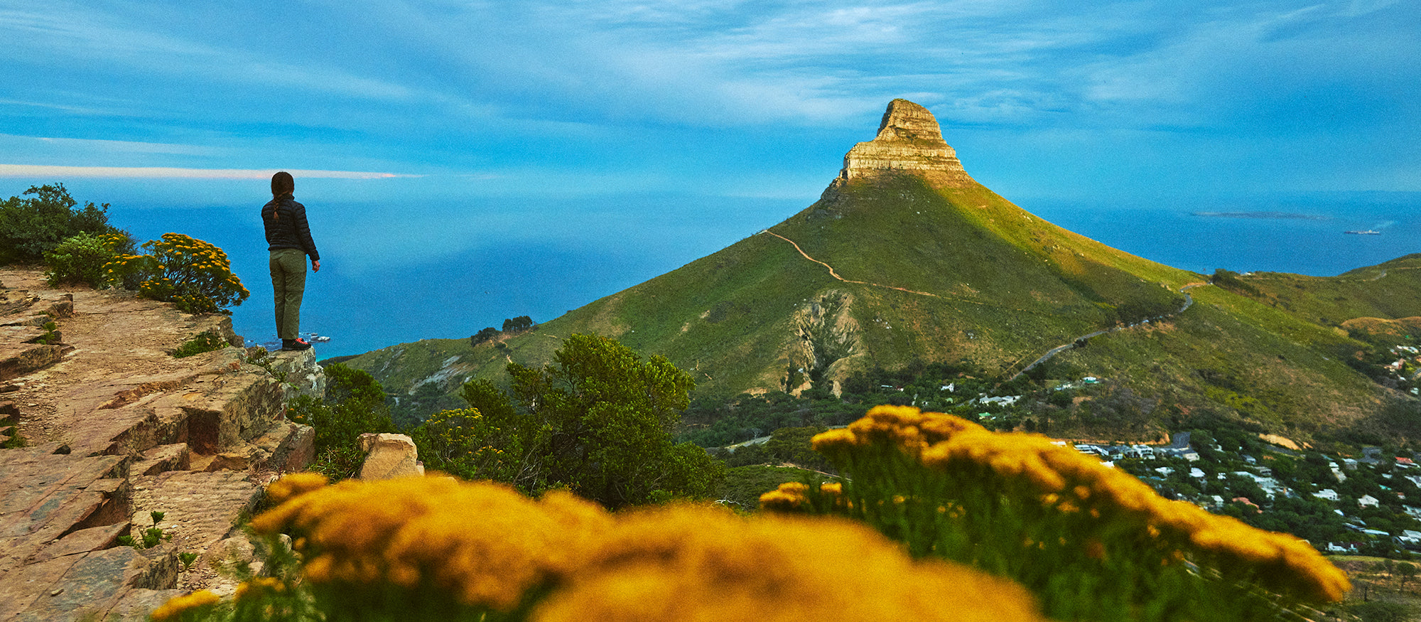 Hiker on Lion's Head trail, South Africa wearing Mojito Trail GTX