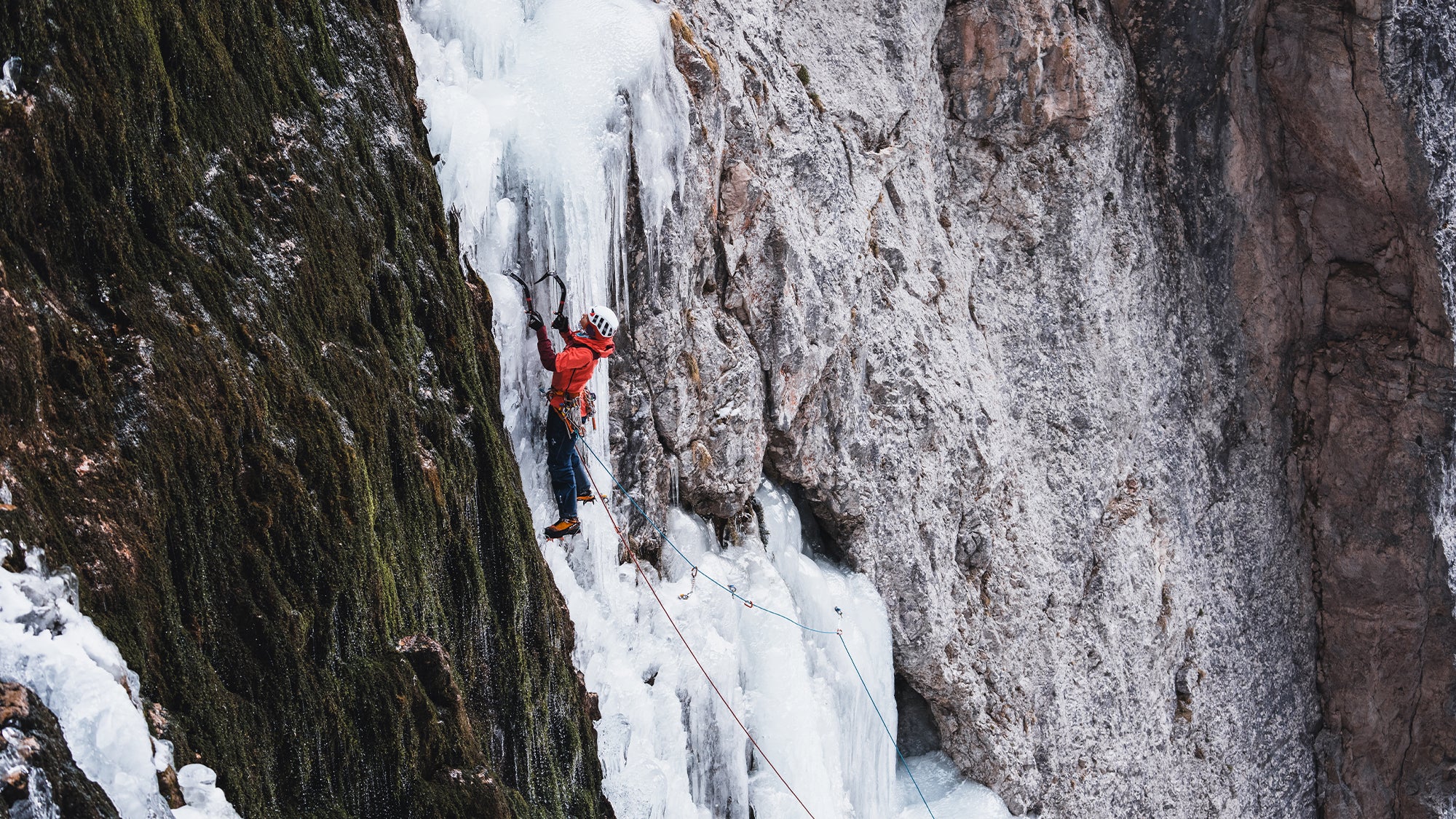 Minna Riihimaki ice climbing wearing SCARPA Phantom Tech