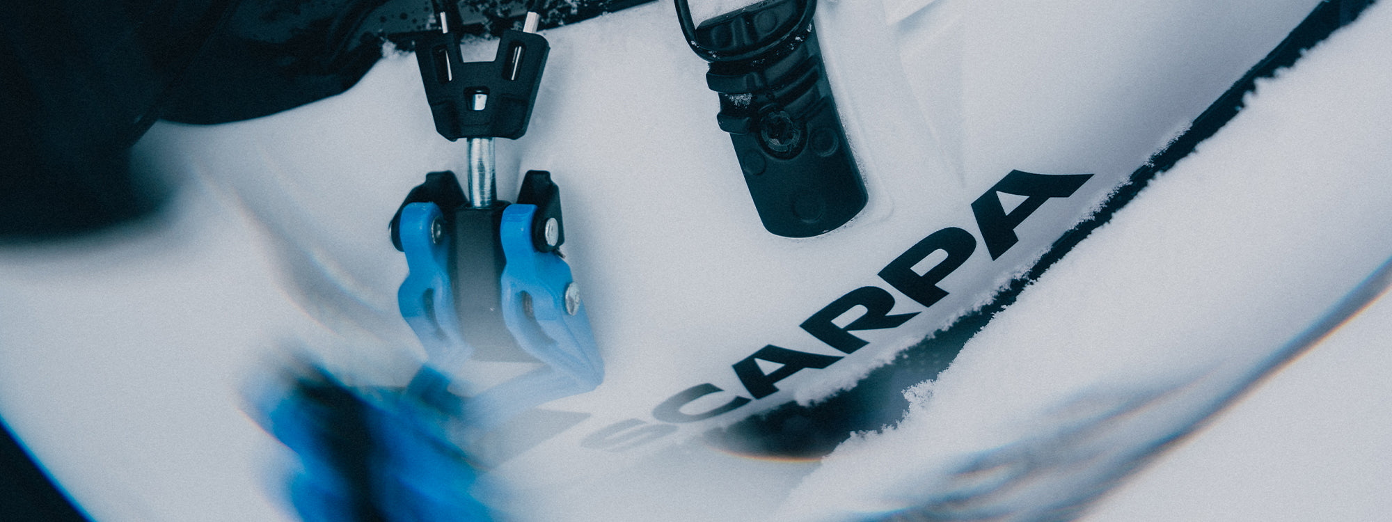 Close-up of SCARPA's Gea RS ski mountaineering boots.