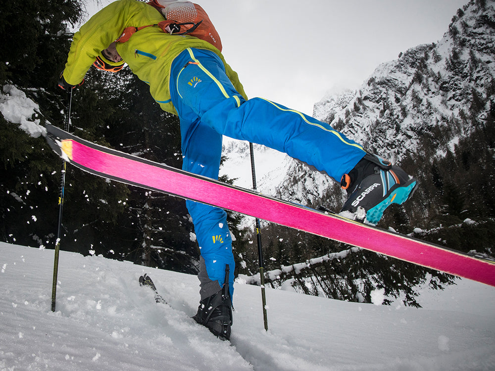 Skier wearing Alien ski mountaineering race boot