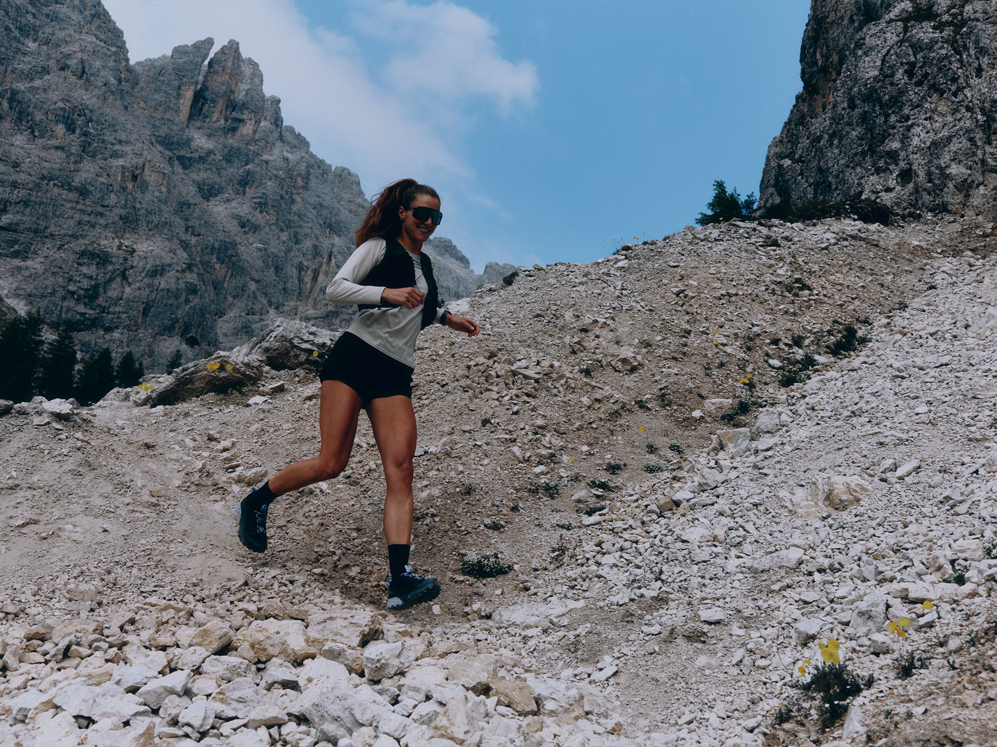 Trail runner wearing SCARPA RIbelle Run 2 GTX trail running shoes.