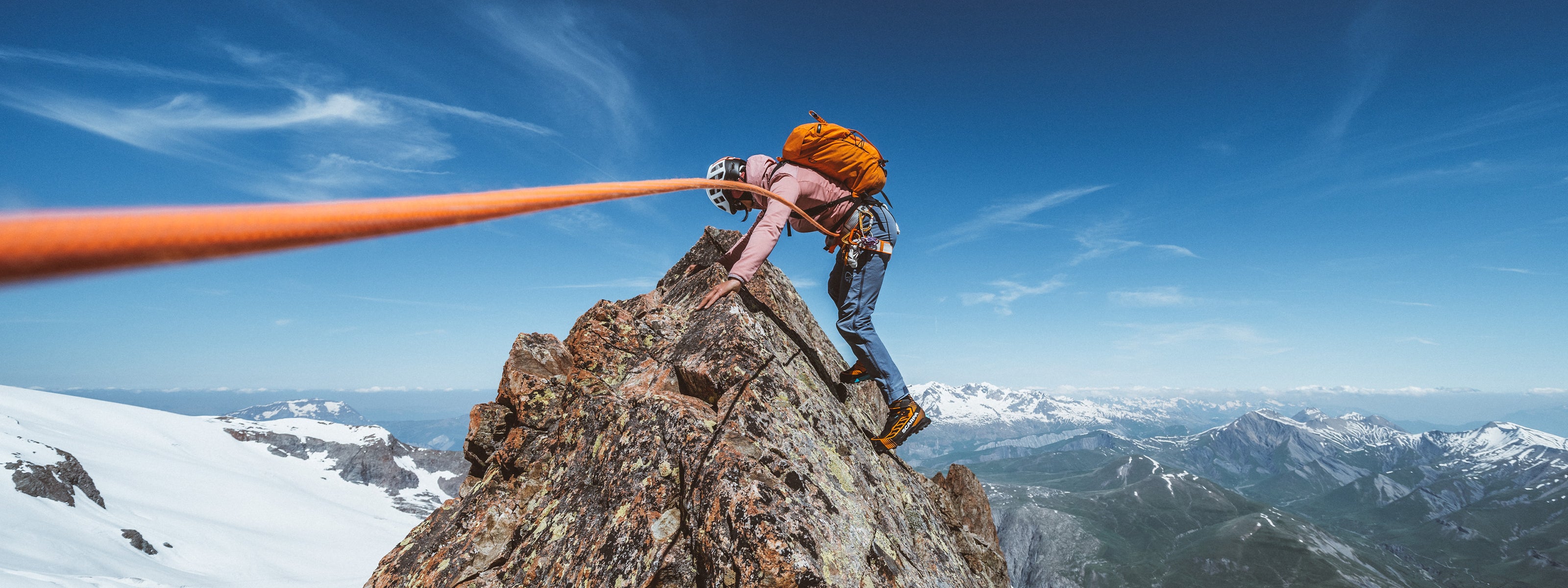 SCARPA Athlete Mathis Dumas wearing RIbelle Tech 3 HD mountaineering boots.