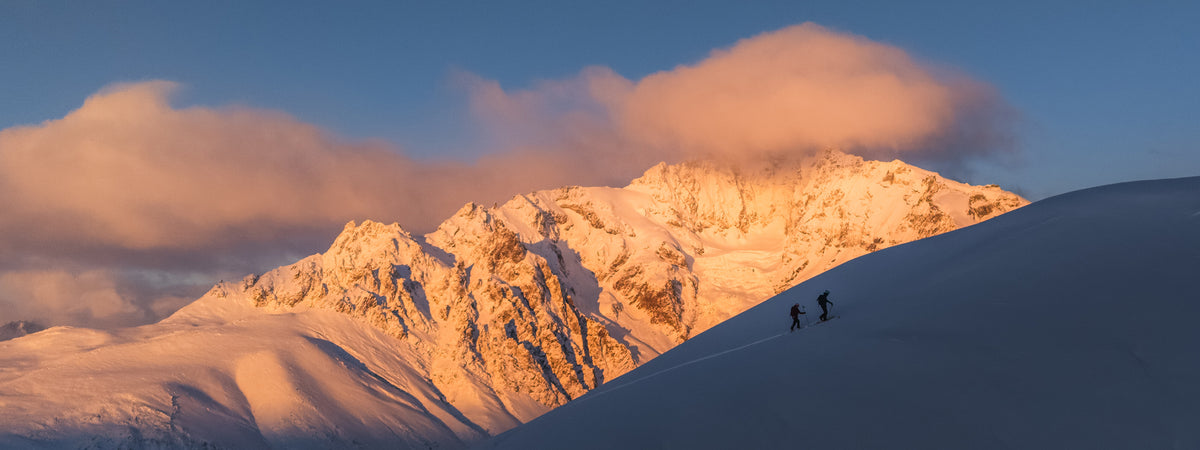 Tyler Lekki ski touring while wearing SCARPA F1 RS ski mountaineering boots.