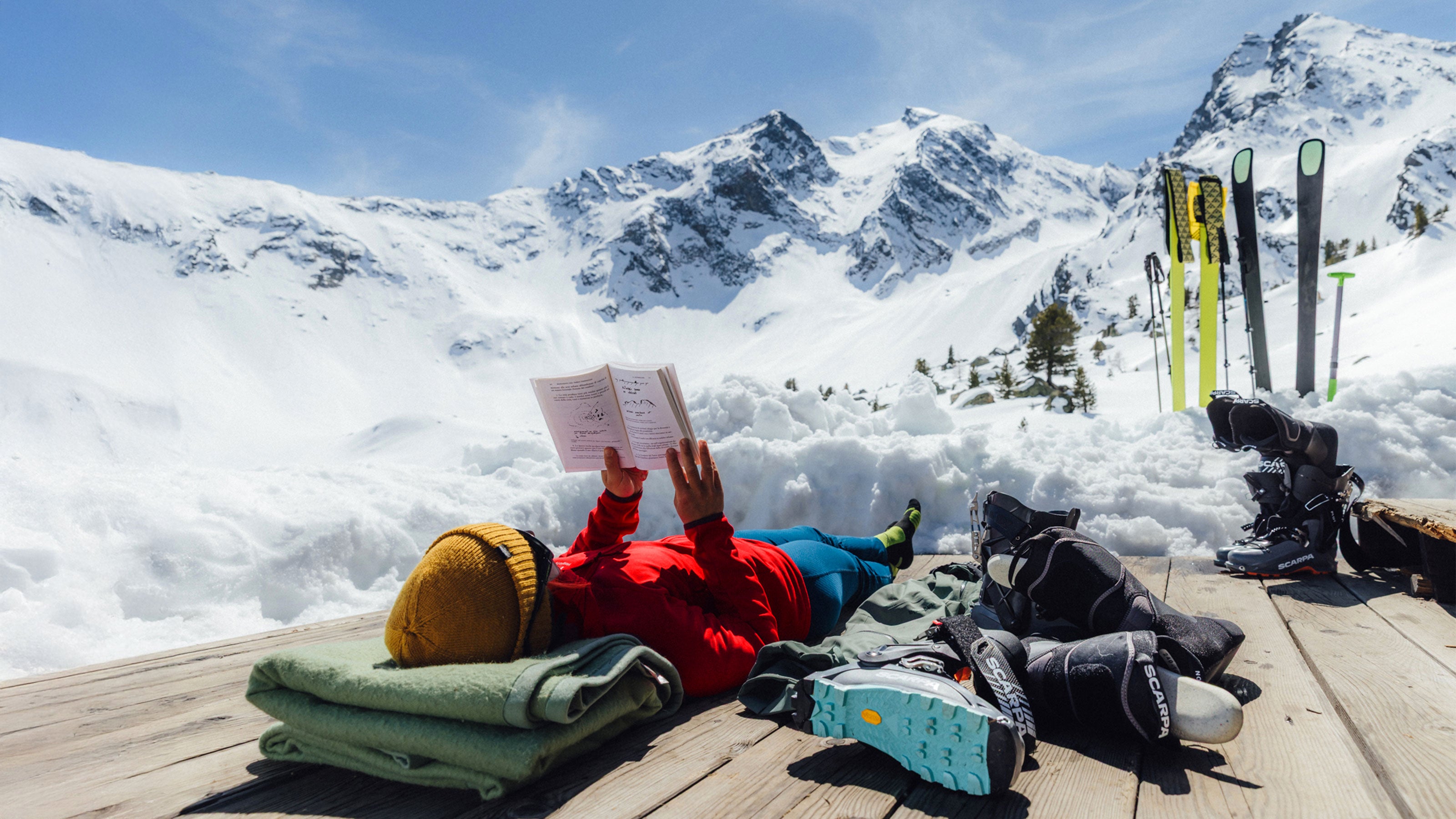Skier enjoying ski touring with SCARPA F1 GT boots in the mountains
