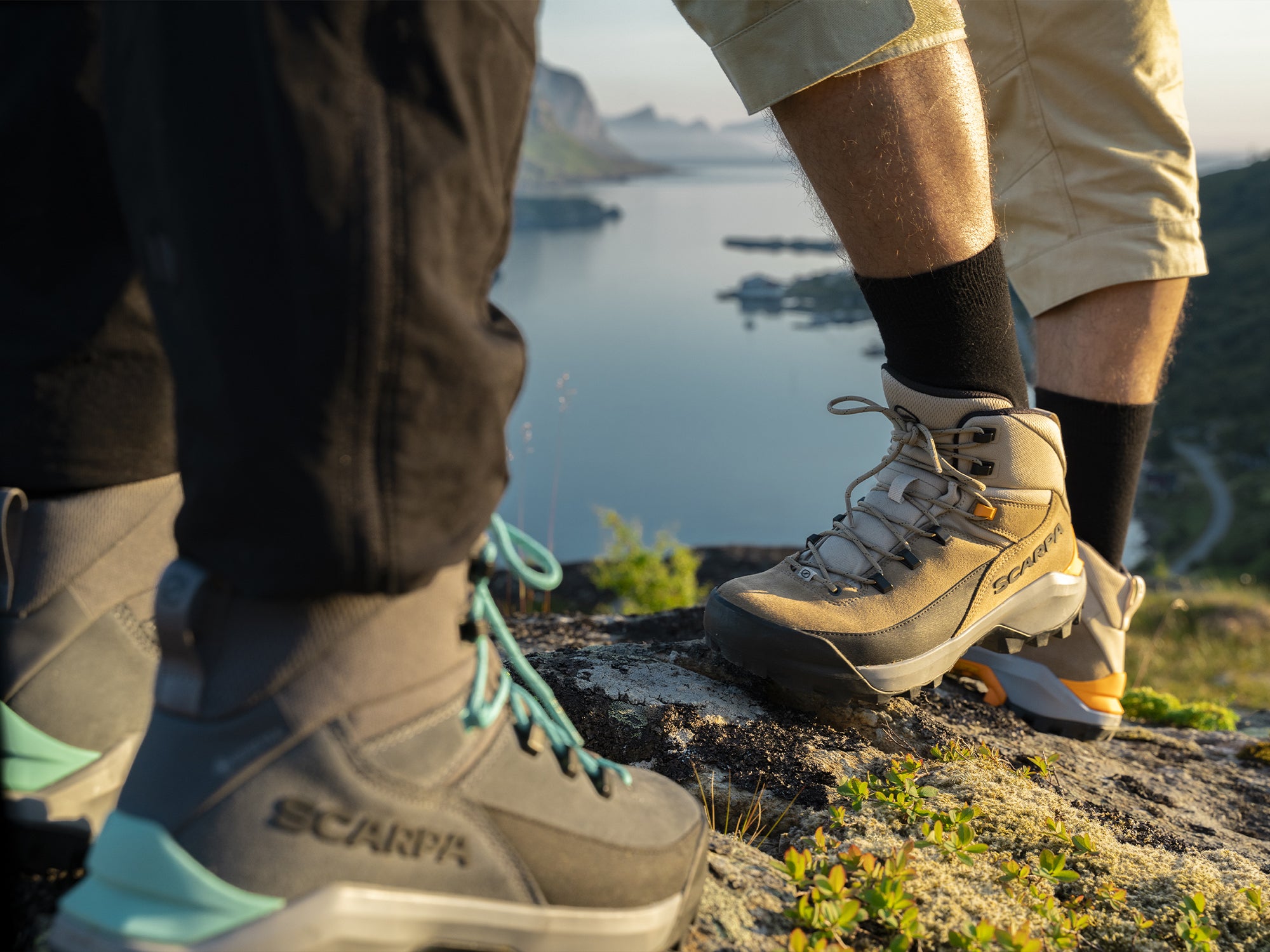 Close up of SCARPA Mustang TRK GTX trail boots.