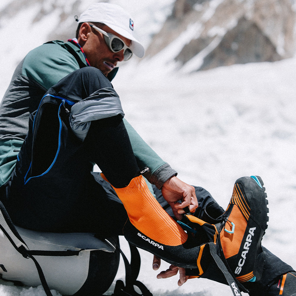 Charles at base Camp with SCARPA Phantom 6000 HD