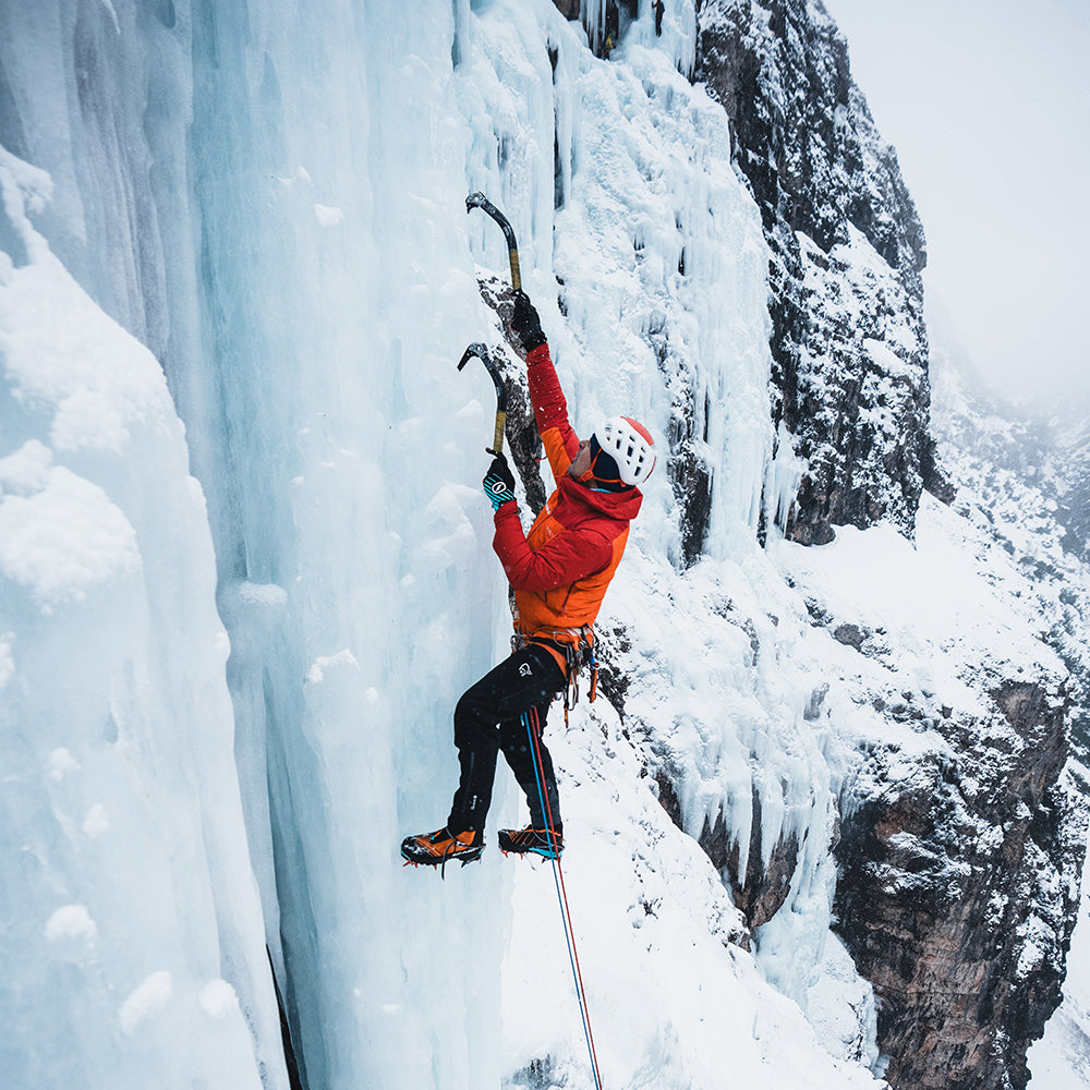 Dani Arnold ice climbing during SCARPA ice days