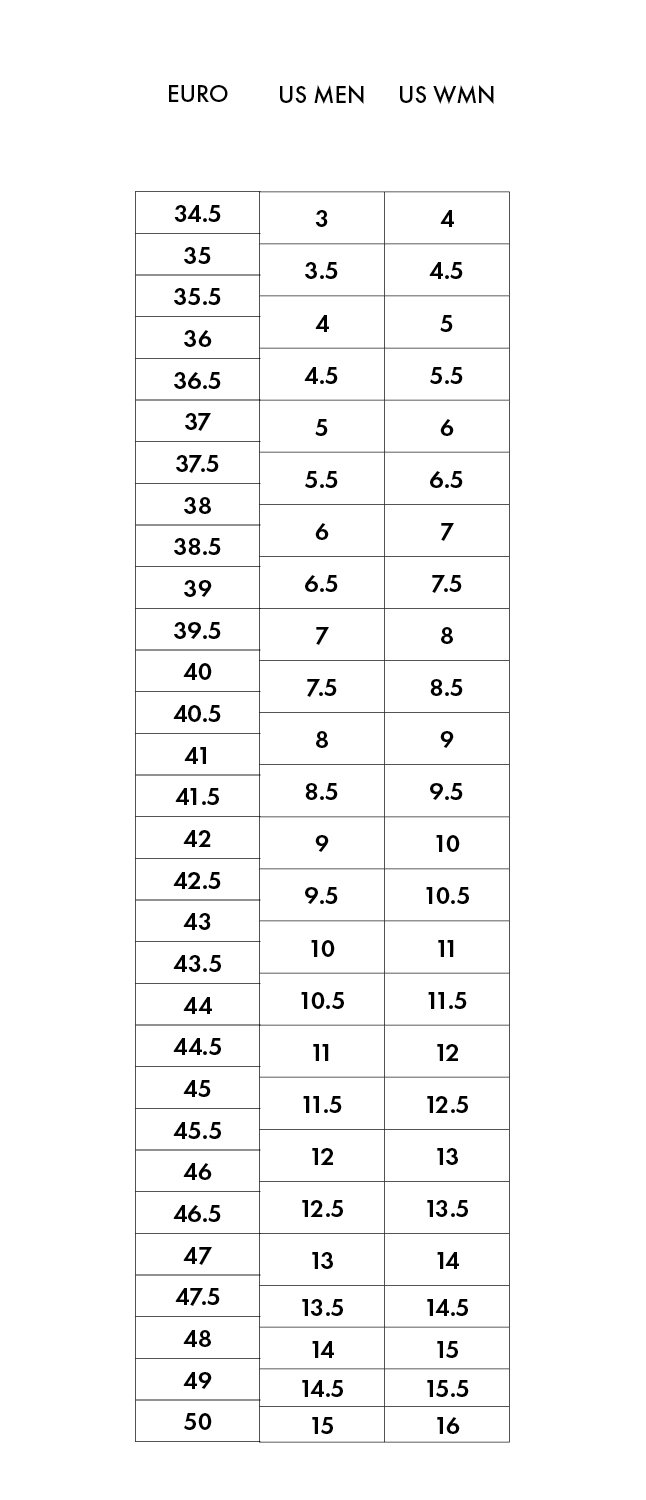 foot size chart in euro